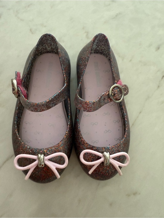 Mini Melissa Other - Mini Melissa Girls Glitter Mary Janes with Pink Bows